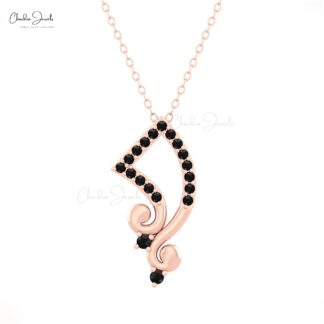 Dainty Music Note Style Pendant With 0.32 Ct Black Diamond April Birthstone Fine Jewelry
