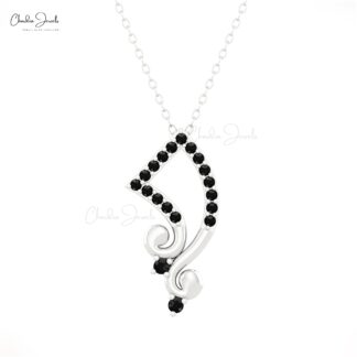 Dainty Music Note Style Pendant With 0.32 Ct Black Diamond April Birthstone Fine Jewelry