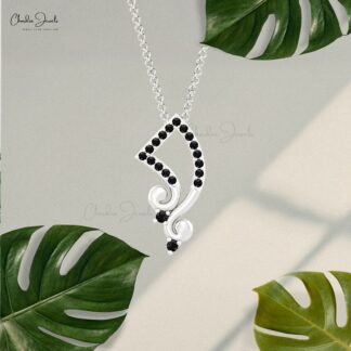 Dainty Music Note Style Pendant With 0.32 Ct Black Diamond April Birthstone Fine Jewelry