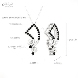 Dainty Music Note Style Pendant With 0.32 Ct Black Diamond April Birthstone Fine Jewelry