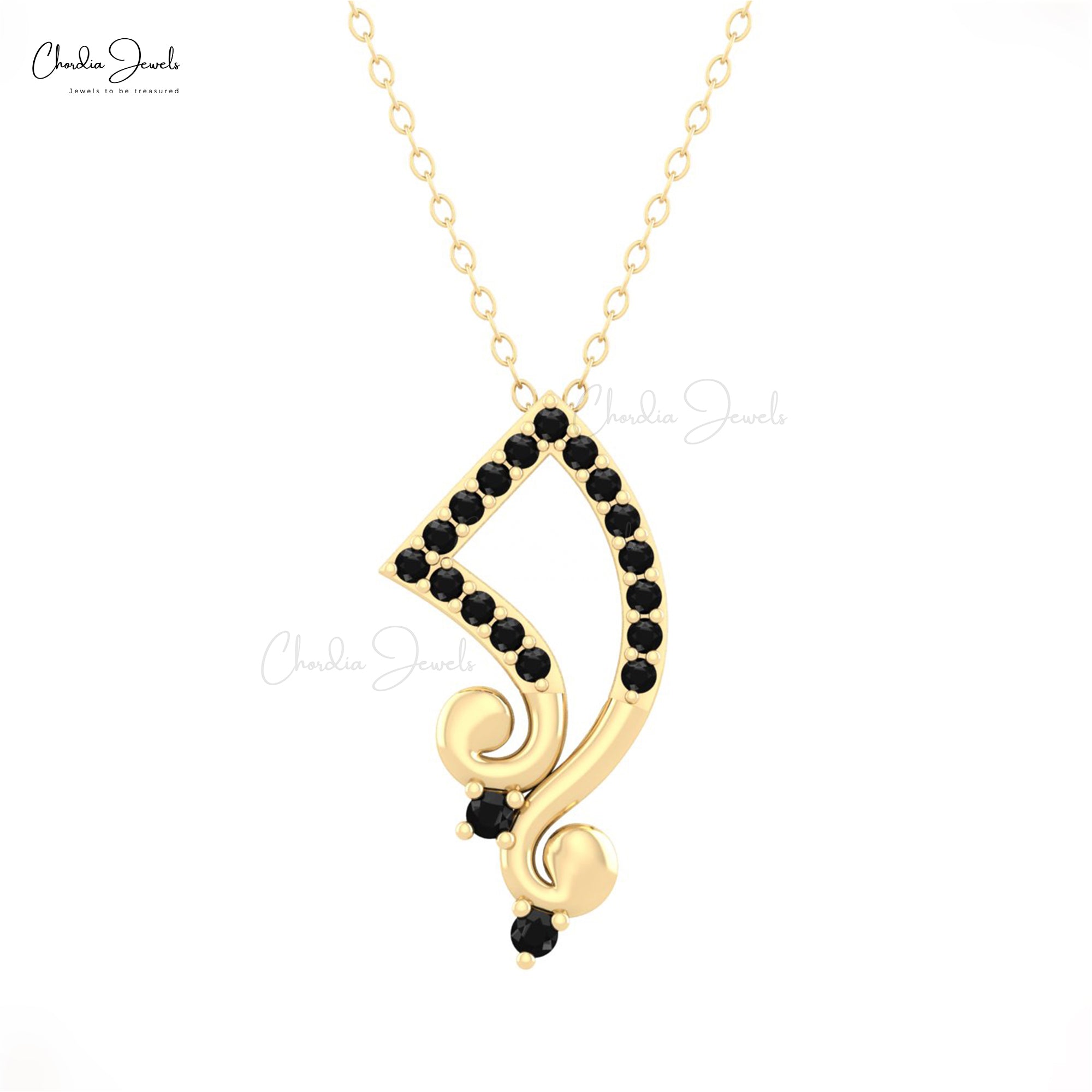 Dainty Music Note Style Pendant With 0.32 Ct Black Diamond April Birthstone Fine Jewelry