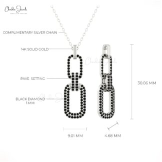 Solid 14k Gold Cuban Link Pendant With 0.44 Ct Black Diamond Interlock Unique Pendants