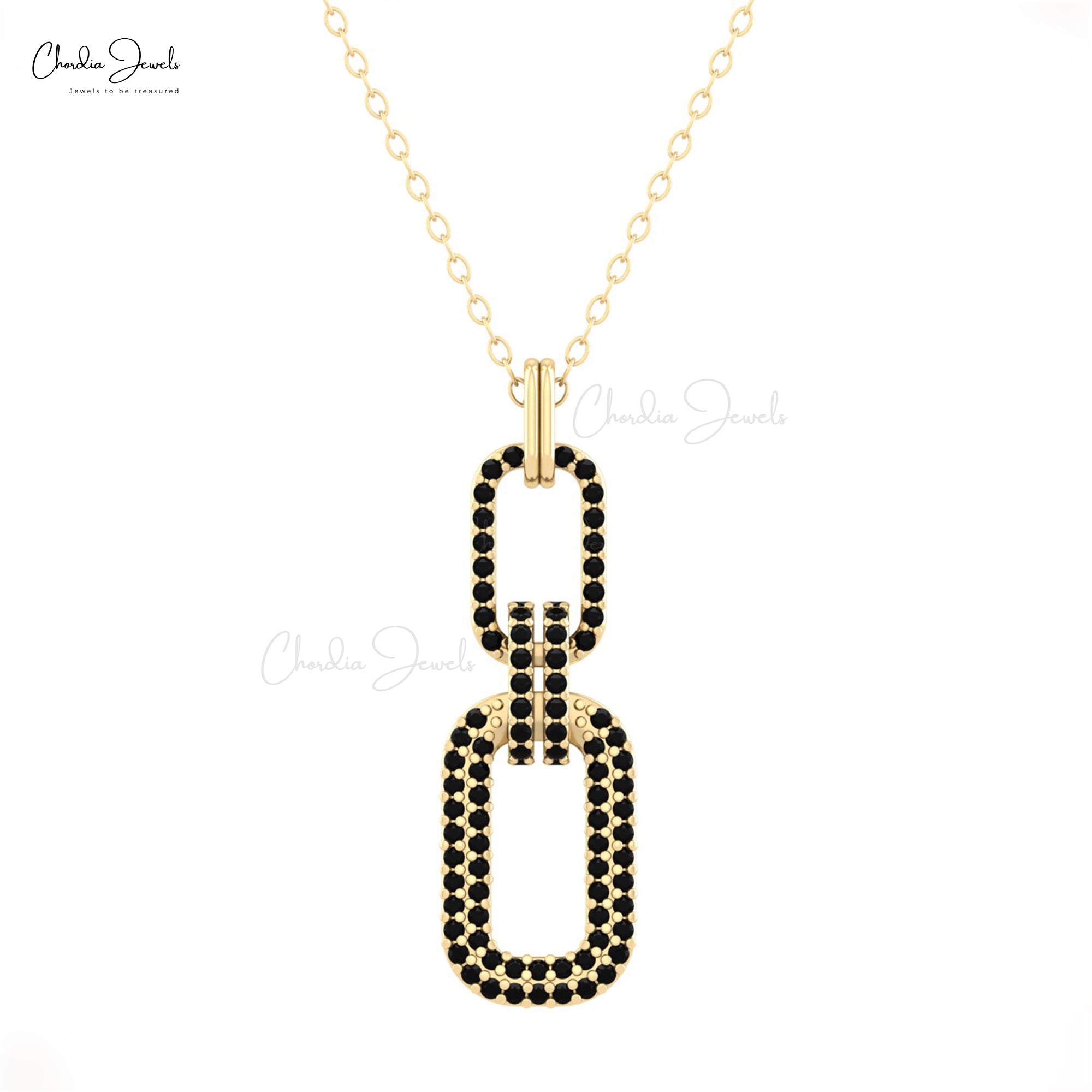 Solid 14k Gold Cuban Link Pendant With 0.44 Ct Black Diamond Interlock Unique Pendants