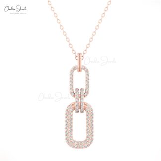 Dainty Interlocking Link Pendant In 14k Real Gold White Diamond 1mm Round Cut Necklace