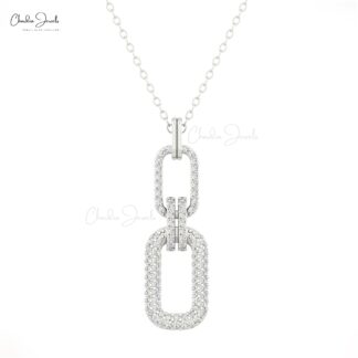 Dainty Interlocking Link Pendant In 14k Real Gold White Diamond 1mm Round Cut Necklace
