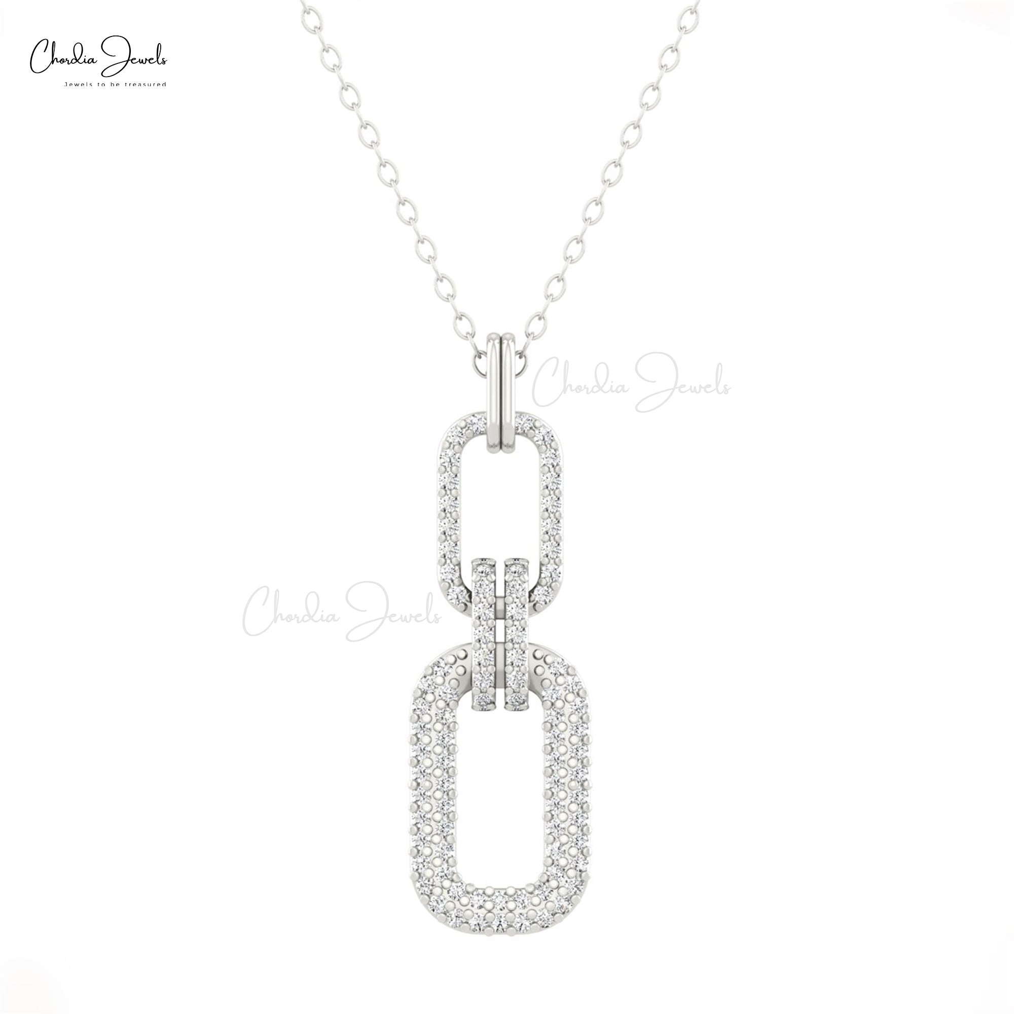 Dainty Interlocking Link Pendant In 14k Real Gold White Diamond 1mm Round Cut Necklace