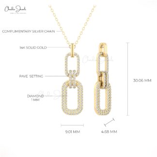 Dainty Interlocking Link Pendant In 14k Real Gold White Diamond 1mm Round Cut Necklace