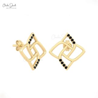 Dainty Floral Studs With 1mm Round Balck Diamond Push Back Earrings In 14k Real Gold