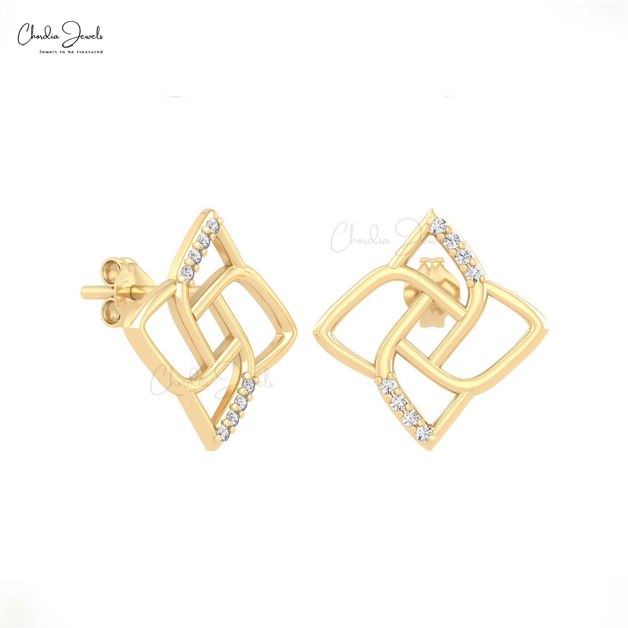 Brilliant Cut Floral Earrings In Pure 14k Gold G-H Diamond Minimalist Studs For Mom