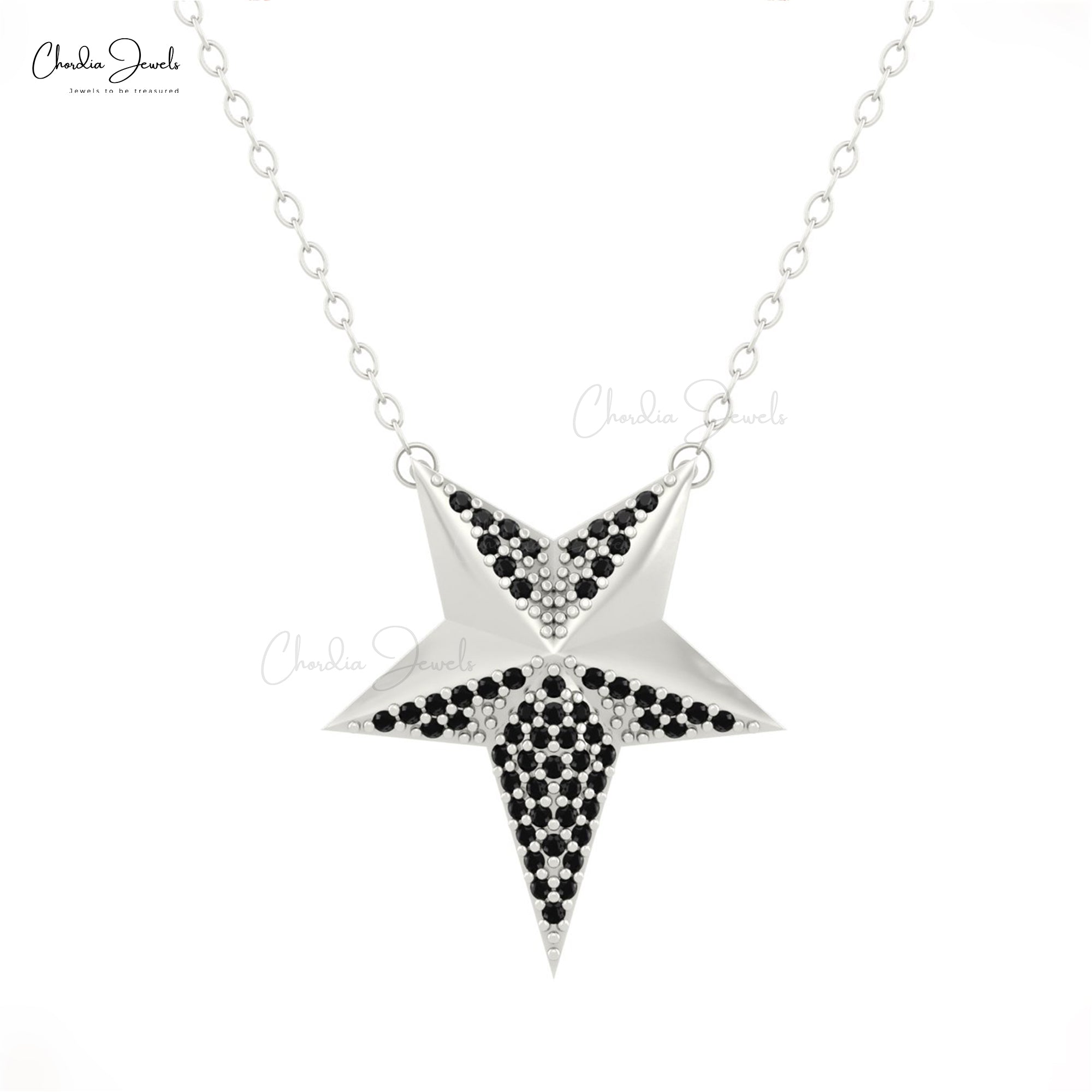 Dainty Cluster Clestial Necklace With 0.90mm Black Diamond 14k Solid Gold Star Jewelry