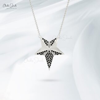 Dainty Cluster Clestial Necklace With 0.90mm Black Diamond 14k Solid Gold Star Jewelry