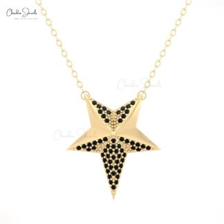 Dainty Cluster Clestial Necklace With 0.90mm Black Diamond 14k Solid Gold Star Jewelry