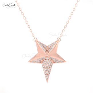 Delicate Star Thin Chain Necklace In 14k Real Gold Diamond Cluster Women Necklaces