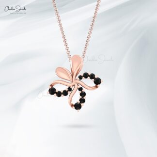 Floral Round Pendant With 0.41 Ct Black Diamond Daisy Hallmark Pendant In 14k Real Gold