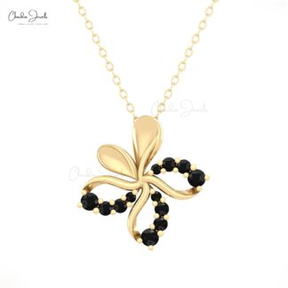 Floral Round Pendant With 0.41 Ct Black Diamond Daisy Hallmark Pendant In 14k Real Gold