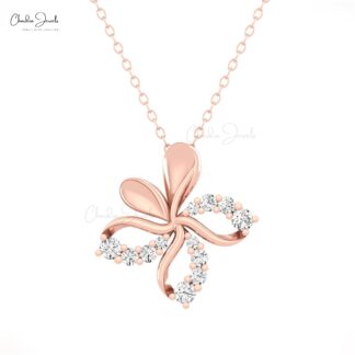 Flower Style Hidden Bail Pendant In Pure 14k Gold White Diamond April Birthstone Necklace