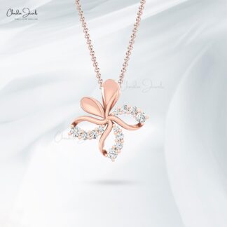 Flower Style Hidden Bail Pendant In Pure 14k Gold White Diamond April Birthstone Necklace