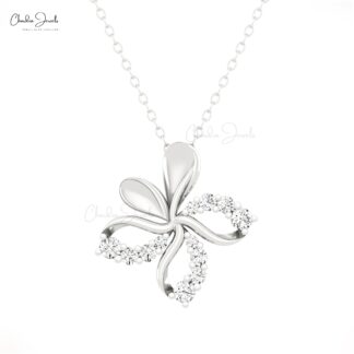 Flower Style Hidden Bail Pendant In Pure 14k Gold White Diamond April Birthstone Necklace