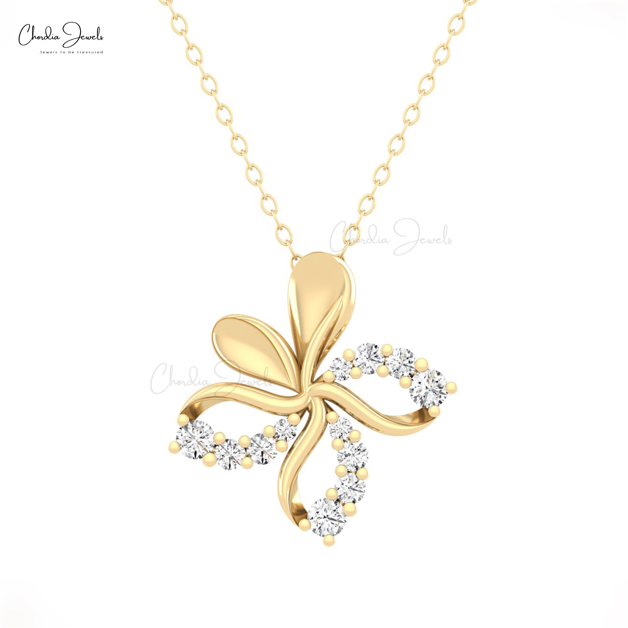 Flower Style Hidden Bail Pendant In Pure 14k Gold White Diamond April Birthstone Necklace