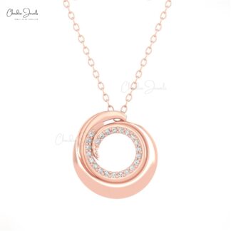Pure 14k Gold Swirl Pendant In 1mm White Diamond Open Circle Handmade Pendants