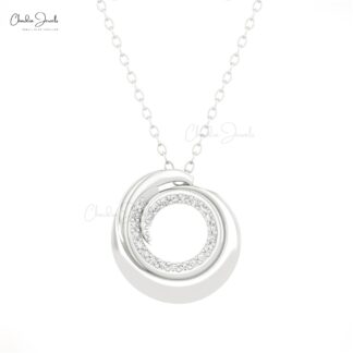Pure 14k Gold Swirl Pendant In 1mm White Diamond Open Circle Handmade Pendants