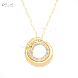 Pure 14k Gold Swirl Pendant In 1mm White Diamond Open Circle Handmade Pendants