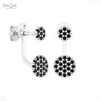 Diamond Cluster Disc Stud With 1mm Black Diamond Detachable Earrings In 14k Solid Gold