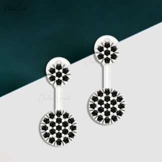 Diamond Cluster Disc Stud With 1mm Black Diamond Detachable Earrings In 14k Solid Gold