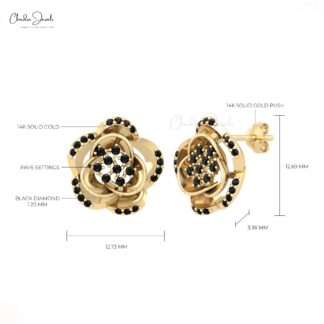 Floral Push Back Studs In 14k Real Gold White Diamond Hallmarked Daisy Earrings