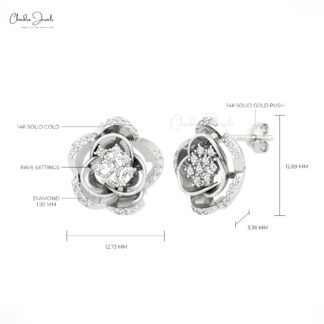 Real 14k Gold Flower Earrings With 0.33 Ct Small Diamond Daisy Floral Studs For Daughter