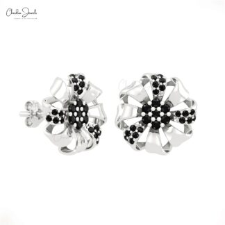 Brilliant Cut Cluster Studs In 14k Solid Gold Black Diamond Minimalist Floral Earrings