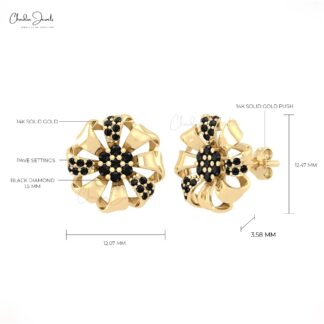 Brilliant Cut Cluster Studs In 14k Solid Gold Black Diamond Minimalist Floral Earrings