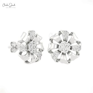 Flower Style Women Earrings With 0.39 Ct G-H Diamond Push Back Studs In 14k Real Gold