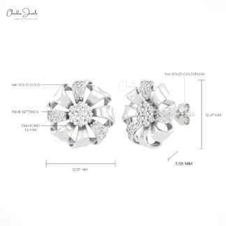 Flower Style Women Earrings With 0.39 Ct G-H Diamond Push Back Studs In 14k Real Gold