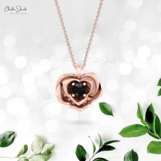 Single Stone Floral Pendant In 14k Pure Gold Black Diamond April Birthstone Necklaces