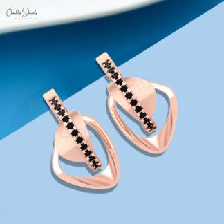 Round Cut Curved Bar Earrings With 0.13 Ct Black Diamond Clip Earrings In 14k Real Gold