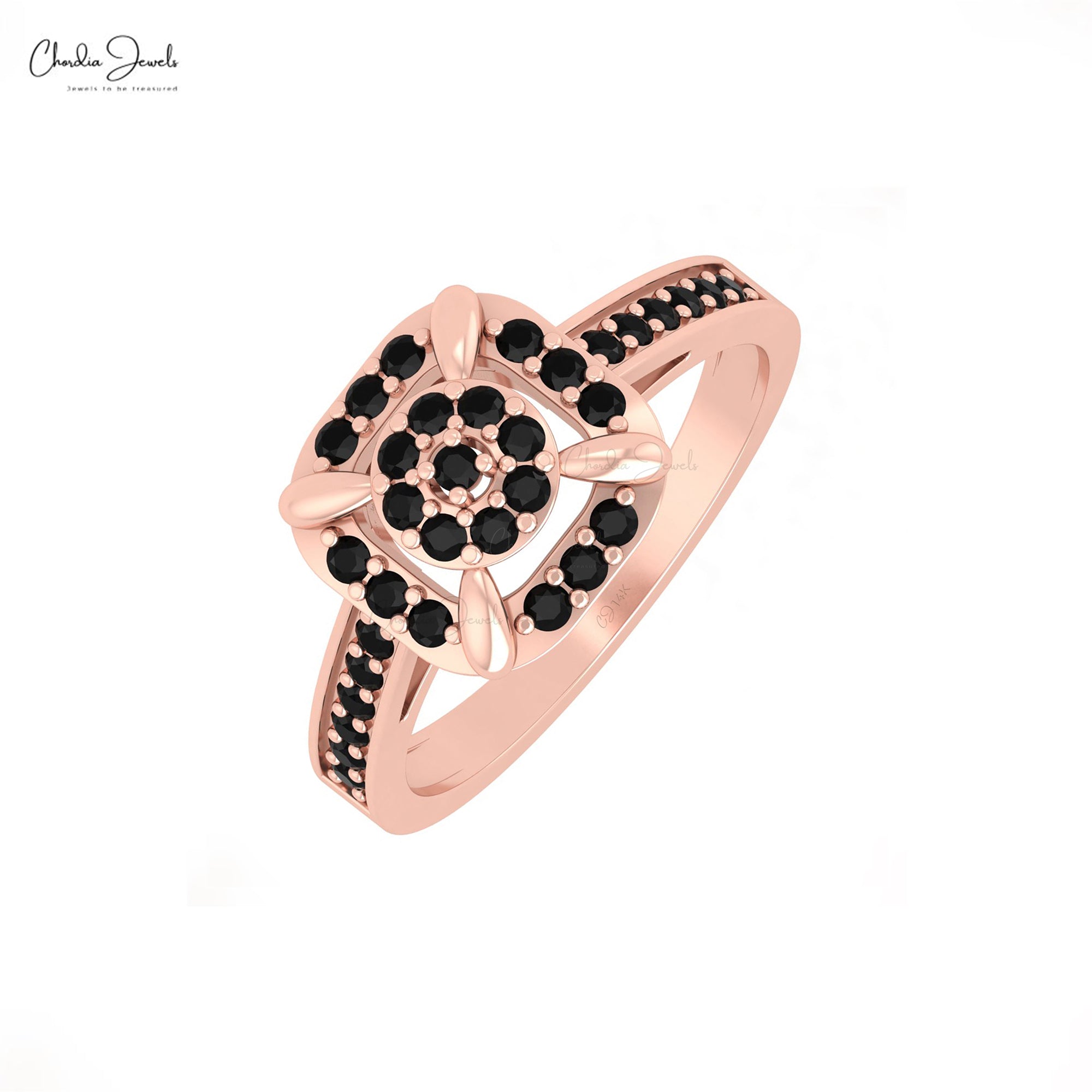 Solid 14k Gold Cluster Ring With 0.50 Ct Black Diamond Pave Set Engagement Rings For Men