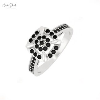 Solid 14k Gold Cluster Ring With 0.50 Ct Black Diamond Pave Set Engagement Rings For Men