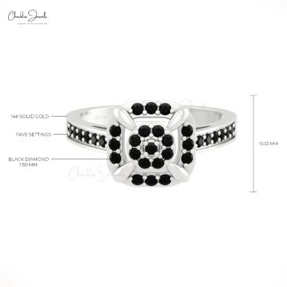 Solid 14k Gold Cluster Ring With 0.50 Ct Black Diamond Pave Set Engagement Rings For Men