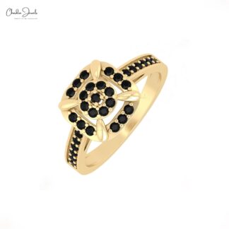 Solid 14k Gold Cluster Ring With 0.50 Ct Black Diamond Pave Set Engagement Rings For Men