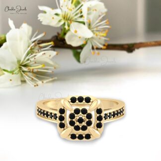 Solid 14k Gold Cluster Ring With 0.50 Ct Black Diamond Pave Set Engagement Rings For Men