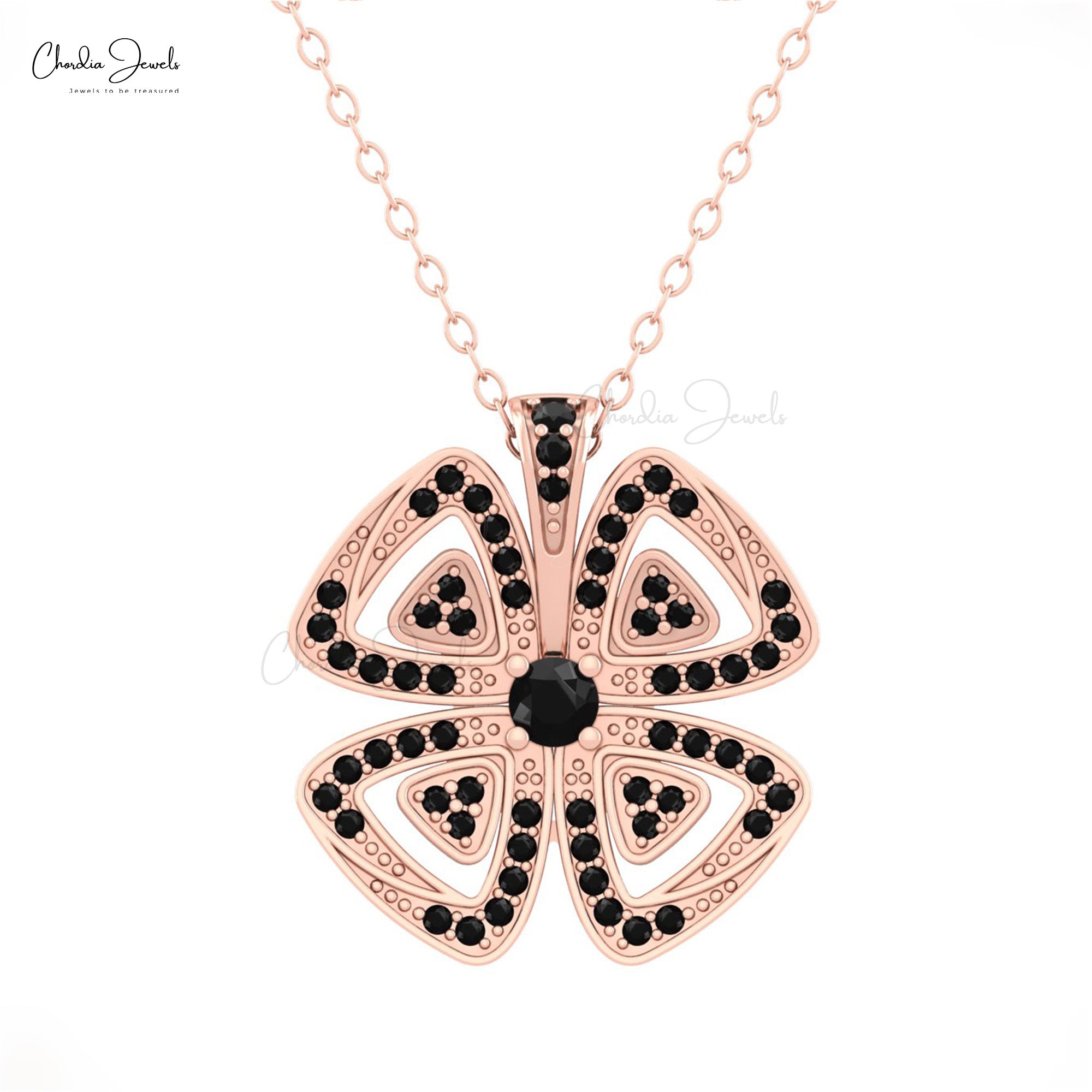 Round Cut Flower Daisy Pendant With 0.34 Ct Black Diamond 14k Solid Gold Handmade Pendants