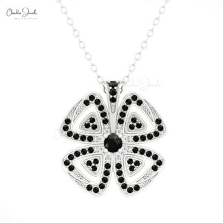 Round Cut Flower Daisy Pendant With 0.34 Ct Black Diamond 14k Solid Gold Handmade Pendants