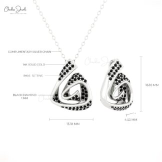 Curved Cluster Pendant With 1mm Black Diamond Pave Set In 14k Solid Gold Women Pendant