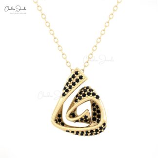 Curved Cluster Pendant With 1mm Black Diamond Pave Set In 14k Solid Gold Women Pendant