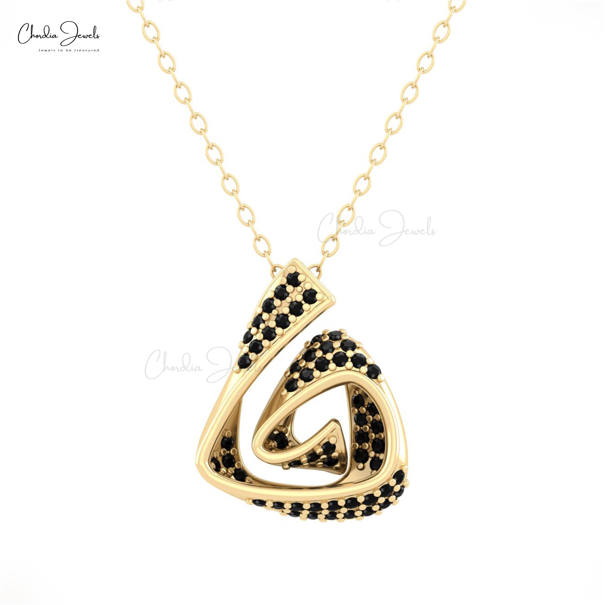 Curved Cluster Pendant With 1mm Black Diamond Pave Set In 14k Solid Gold Women Pendant