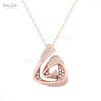 Dainty Hidden Bail Unique Pendant In 14k Pure Gold G-H Diamond Cluster Fine Jewelry