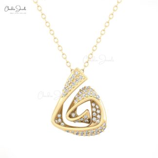 Dainty Hidden Bail Unique Pendant In 14k Pure Gold G-H Diamond Cluster Fine Jewelry