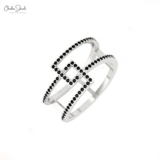 Dual Stackable Bypass Band With 0.30 Ct Black Diamond Pave Set In 14k Solid Gold Ring