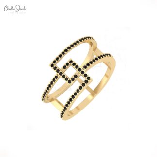 Dual Stackable Bypass Band With 0.30 Ct Black Diamond Pave Set In 14k Solid Gold Ring